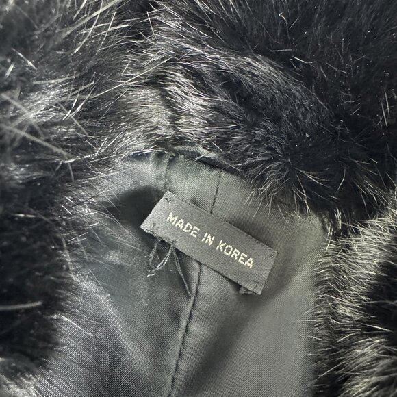 Black Rabbit Fur Coat Jacket Oversized Sleeves Size M Zip Front Vintage 1980s - Picture 7 of 8